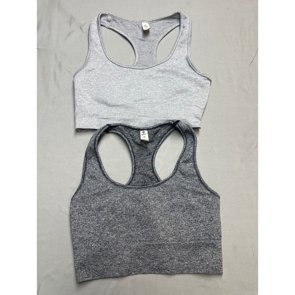 90 Degree by Reflex Girls XL Sports Bra Set 2 Pack Heather Gray Racerback - Picture 1 of 7